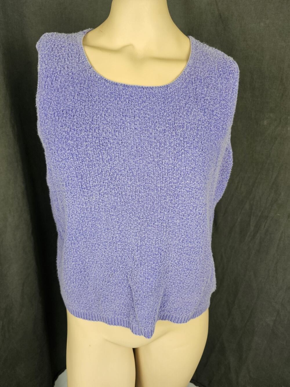 Vintage Style Textured Knit Towel Vest Womens M Purple Cotton Sleeveless Tank